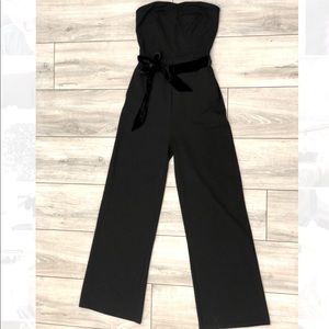 Strapless Black Jumpsuit with Black Velvet Belt